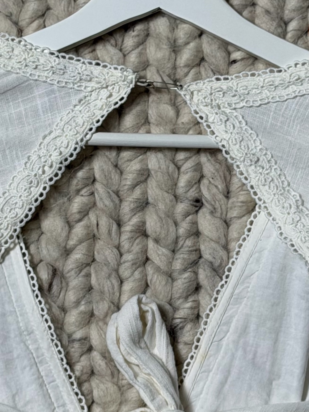 HEMANT & NANDITA-Boho Lace Trim White Mini Dress - Picture 8 of 8